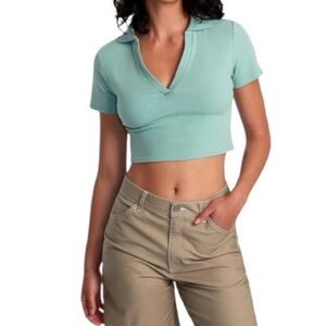 RVCA Selects Chase Polo M Green Haze Cotton Rib Knit Fitted Crop BNWT